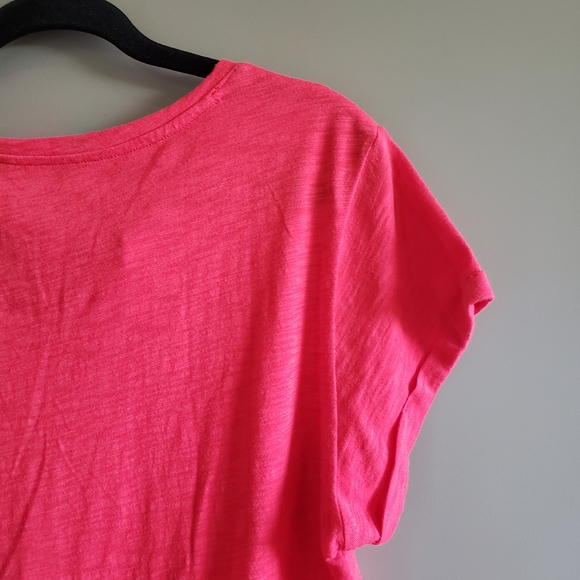 GAP Bright Pink Easy Tee V Neck Short Sleeve Large - Picture 5 of 10